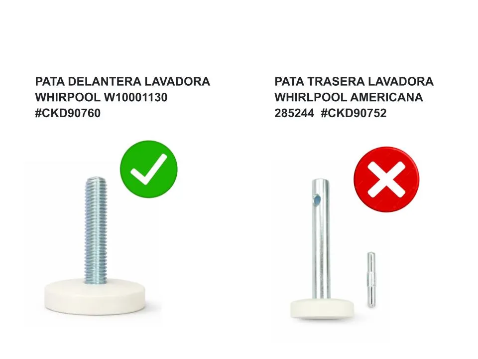 Pata Frontal para Lavadora Whirlpool W10001130 CKD90760