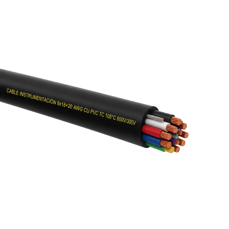 Cable de instrumentación 9x18+20 AWG Cu PVC TC 105 °C 600V/300v