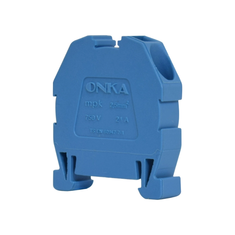 Mini Bornera 2.5 mm2 600V 24A montaje en Riel 15mm, Azul ONKA