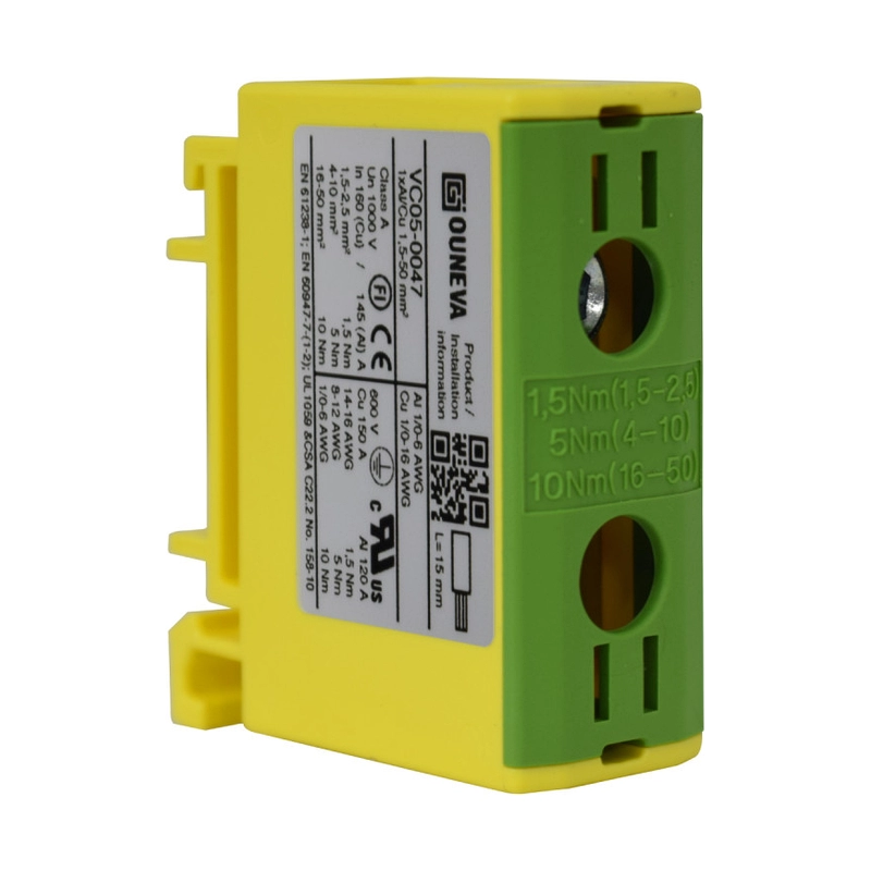 Conector Serie OTL Cobre / Aluminio, 1 Conexión 1,5 a 50Mm2 Color Verde/Amarillo OUNEVA