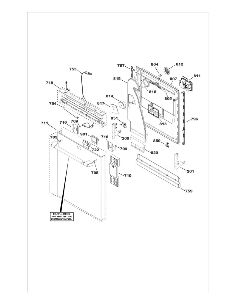 Conjunto de Puerta de Acero Inoxidable para GE WD34X25771 CKD21781 CKD2178