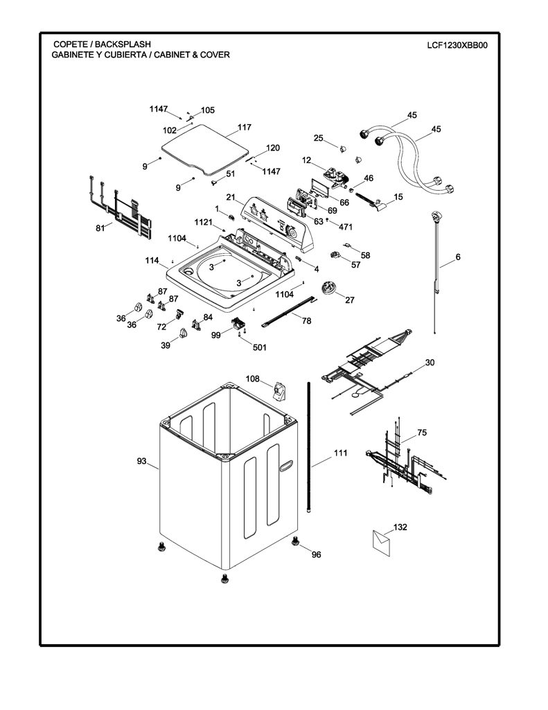 Tapa FSD para lavadora Mabe 189D1180P001 CKD22316 CKD2231