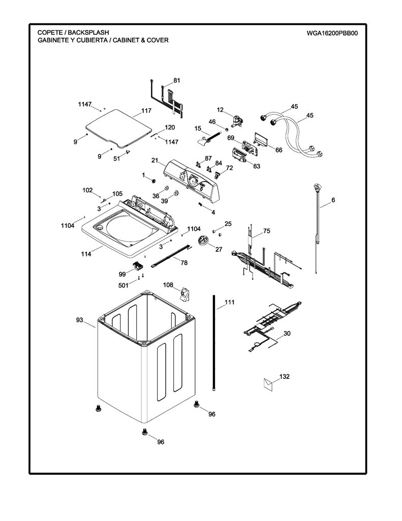 Cubierta Superior y Gráficos Lavadora GE 233D1546G014 CKD23081 CKD2308