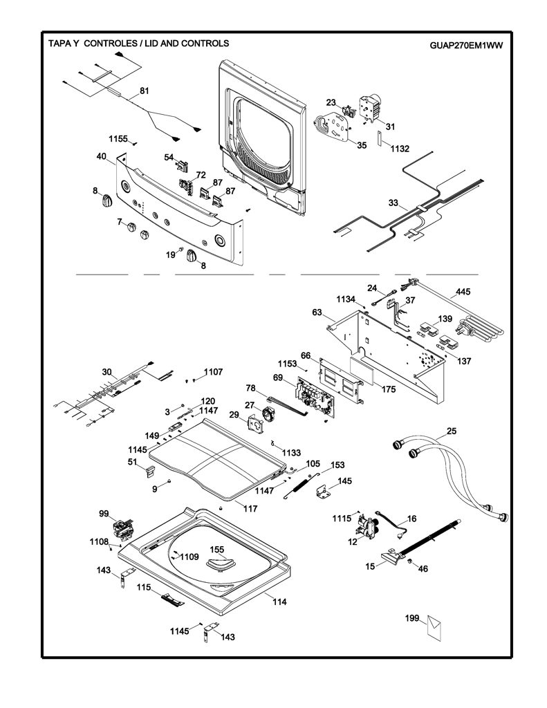Panel trasero de lavadora Mabe 212D1821P001 CKD23497 CKD2349