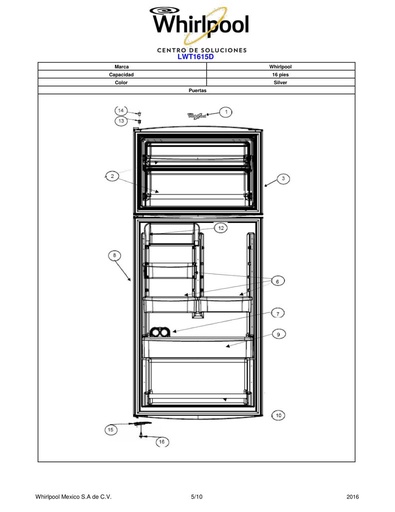 Puerta ensamblada de congelador 216003 CKD1574888