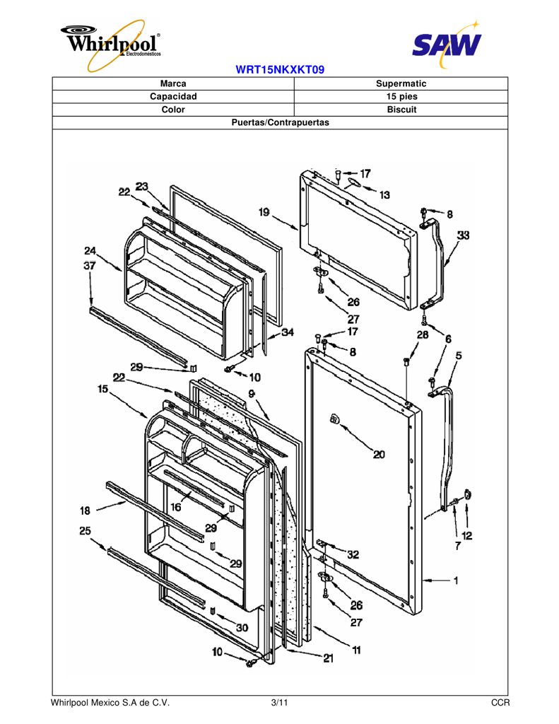 Panel exterior de puerta de congelador 2163631 CKD1574901