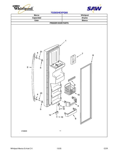 Partes de puerta de congelador 2223334 CKD1575430
