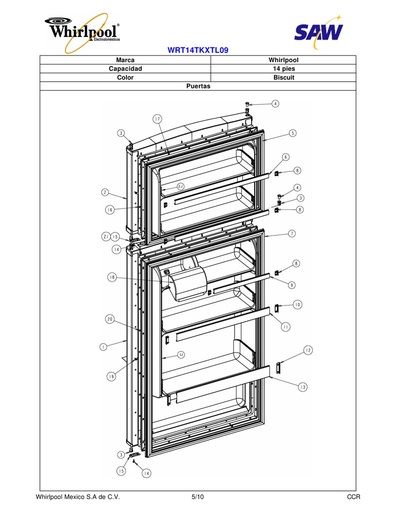Puerta de ensamble congelador 2256662 CKD1575601