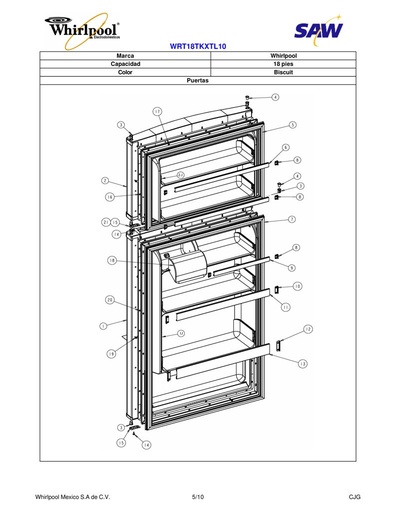 Puerta de ensamble congelador 2256663 CKD1575602