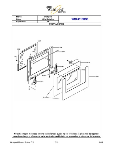 Puerta de horno (acero inoxidable) 2300041008 CKD1575912