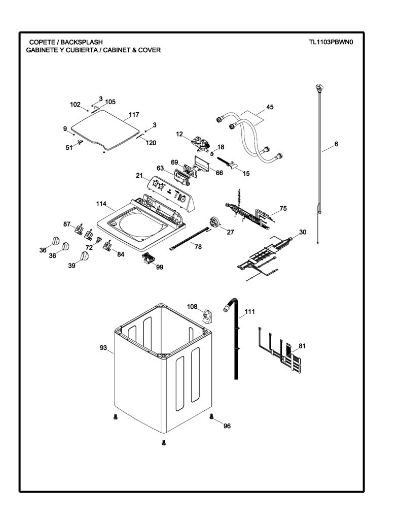 Cubierta Comprada Fsd para Lavadora GE 189D1180P001C CKD23820 CKD2382
