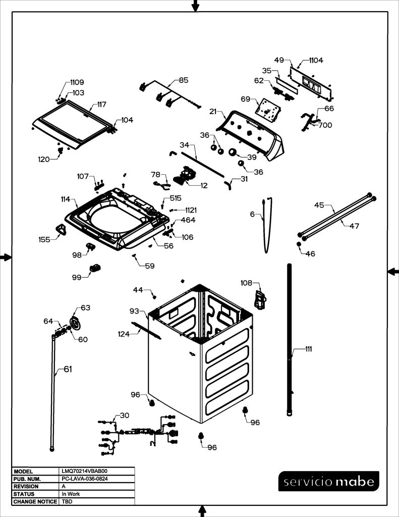 Ensamblaje de Tapa de Vidrio para Lavadora Mabe 233D2050G021 CKD23879 CKD2387