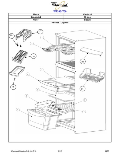 Tapa de cajón enfriador W10134346 CKD1579983