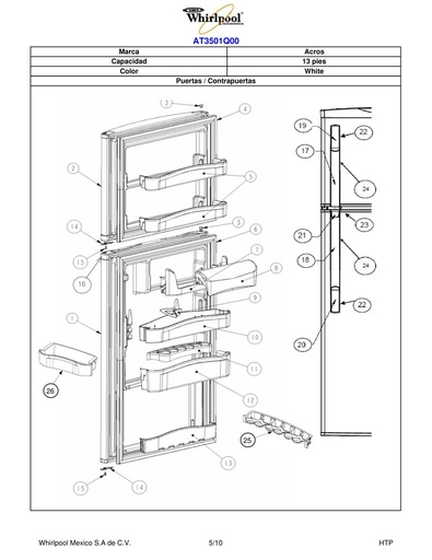 Ensamblaje puerta congelador W10178563 CKD1580424