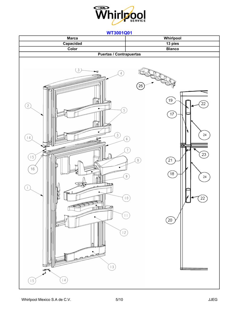 Ensamblaje puerta congelador W10178569 CKD1580426