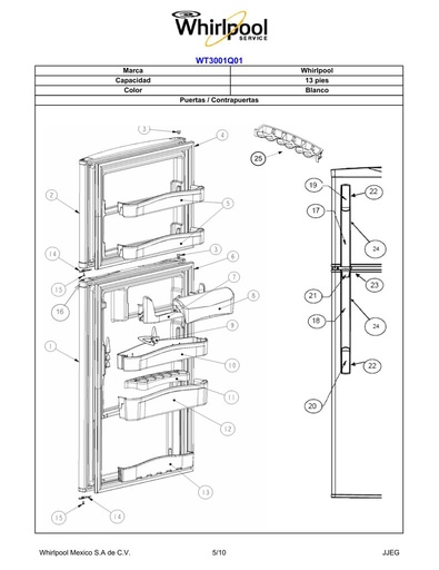 Ensamblaje puerta congelador W10178569 CKD1580426