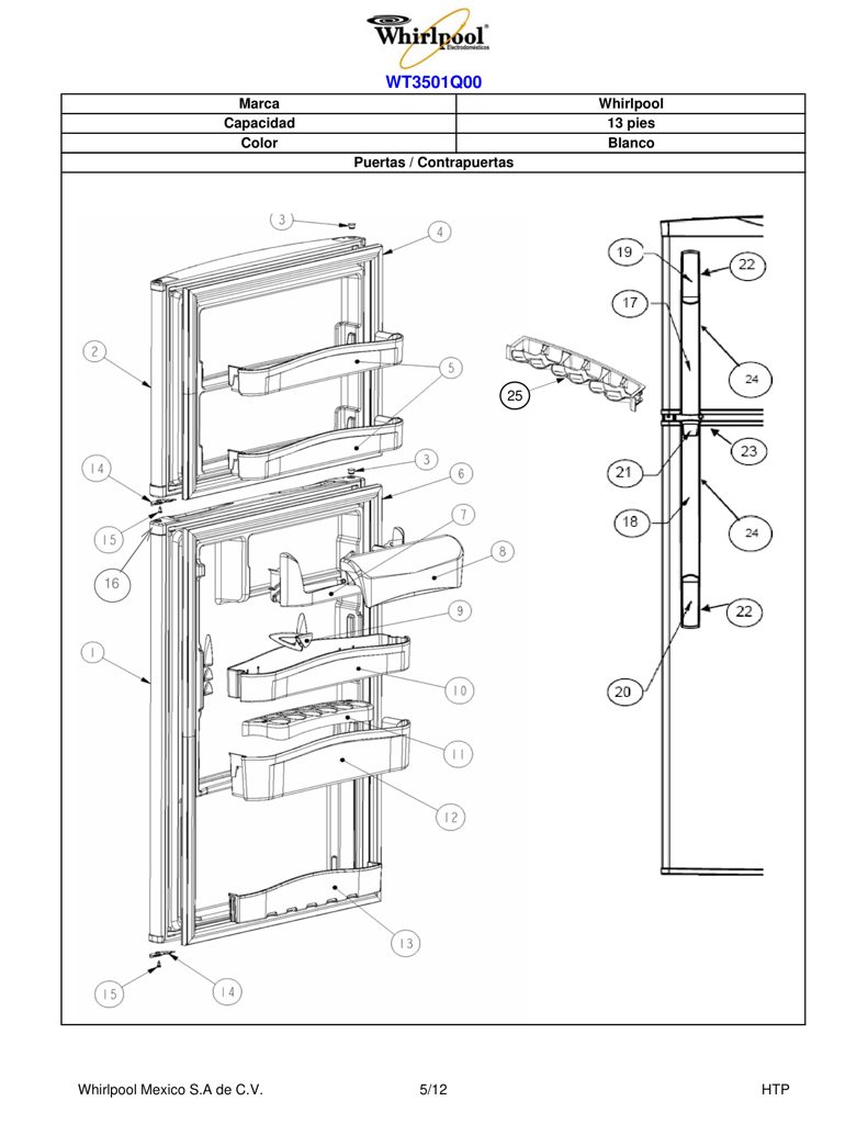 Ensamblaje puerta congelador W10178574 CKD1580428