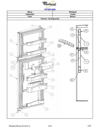 Ensamblaje puerta congelador W10178574 CKD1580428