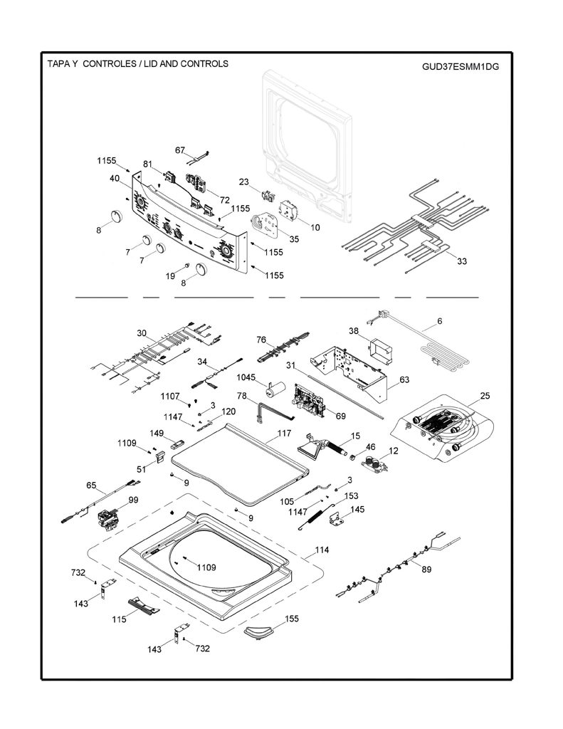 Panel de Control y Gráficos para Lavadora GE 234D2642G003 CKD24390 CKD2439