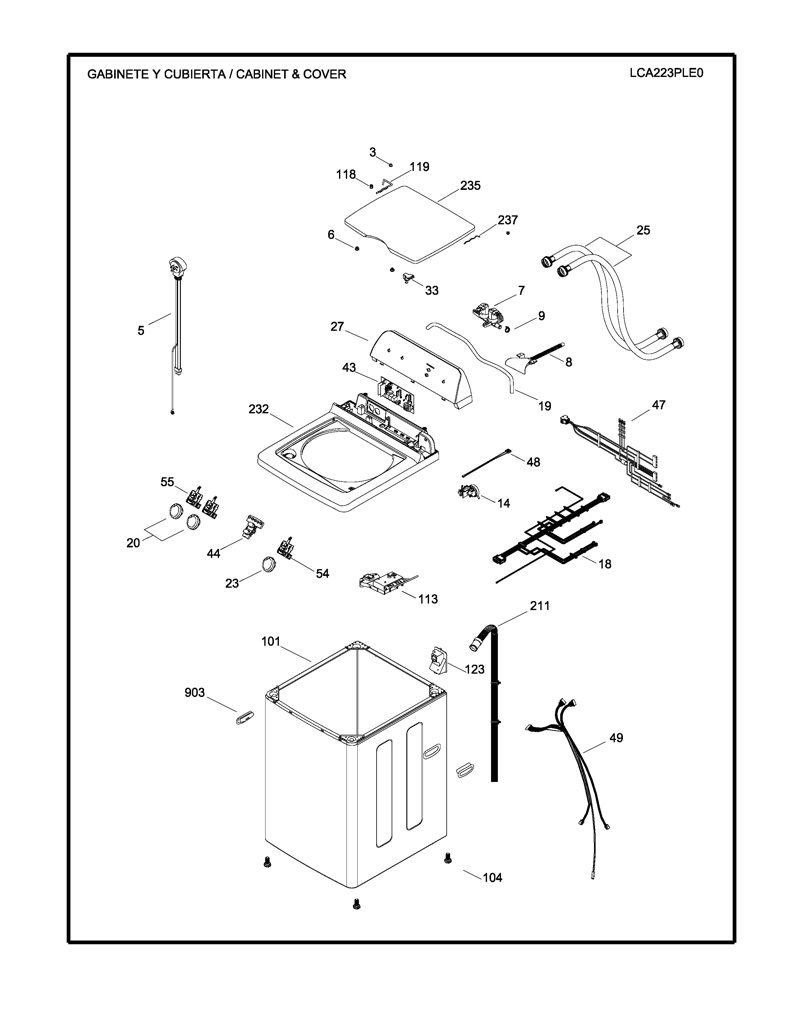 Arnés de gabinete para lavadora Mabe (CKD24496) CKD24496 CKD2449