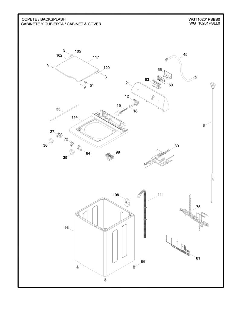 Arnés de gabinete para lavadora Mabe 189D4154G003 CKD24517 CKD2451