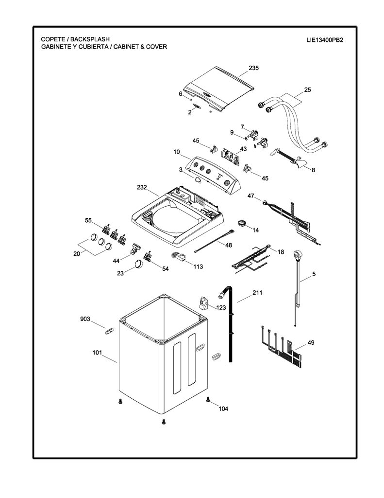 Tapa Superior para Lavadora Mabe 189D4128G005 CKD24738 CKD2473