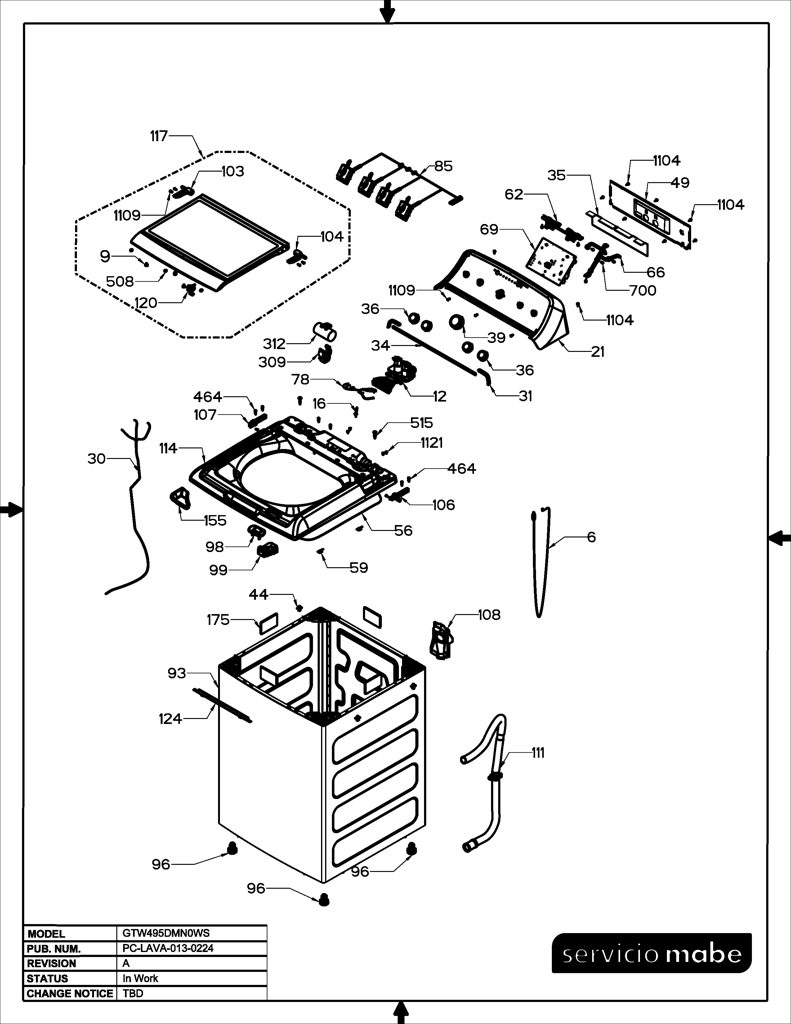 Kit Sub-Lavadora 4.2 para GE Lavadora 233D3158G004 CKD25121 CKD2512