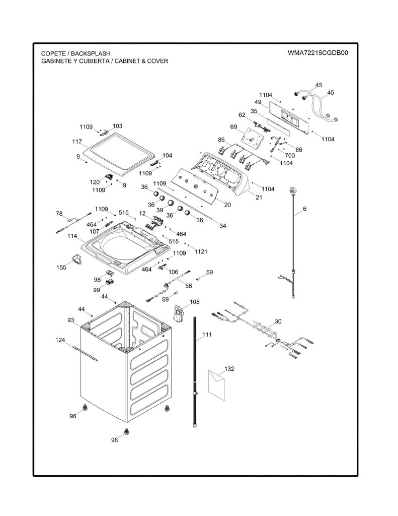 Gabinete Ensamblado para Lavadora Mabe 233D2157G009 CKD25191 CKD2519