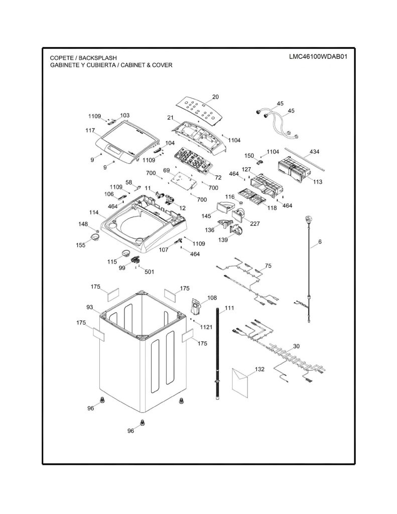 Conjunto de tapa para lavadora Mabe - Pieza original 233D2376G007 CKD25358 CKD2535