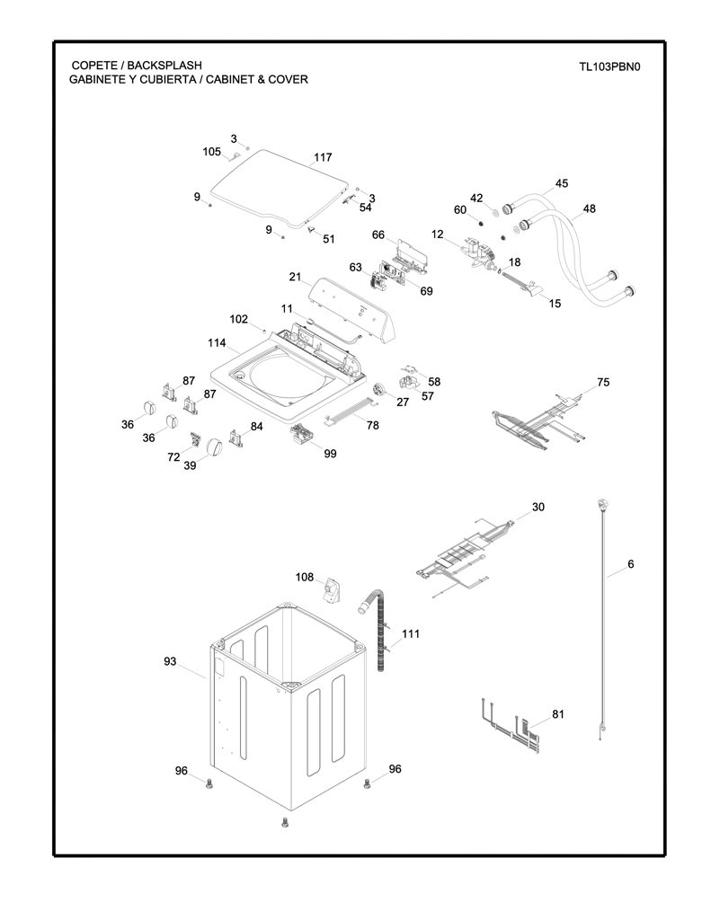 Cubierta de Placa de Control para Lavadora GE - Genuina 189D3381P001 CKD25447 CKD2544