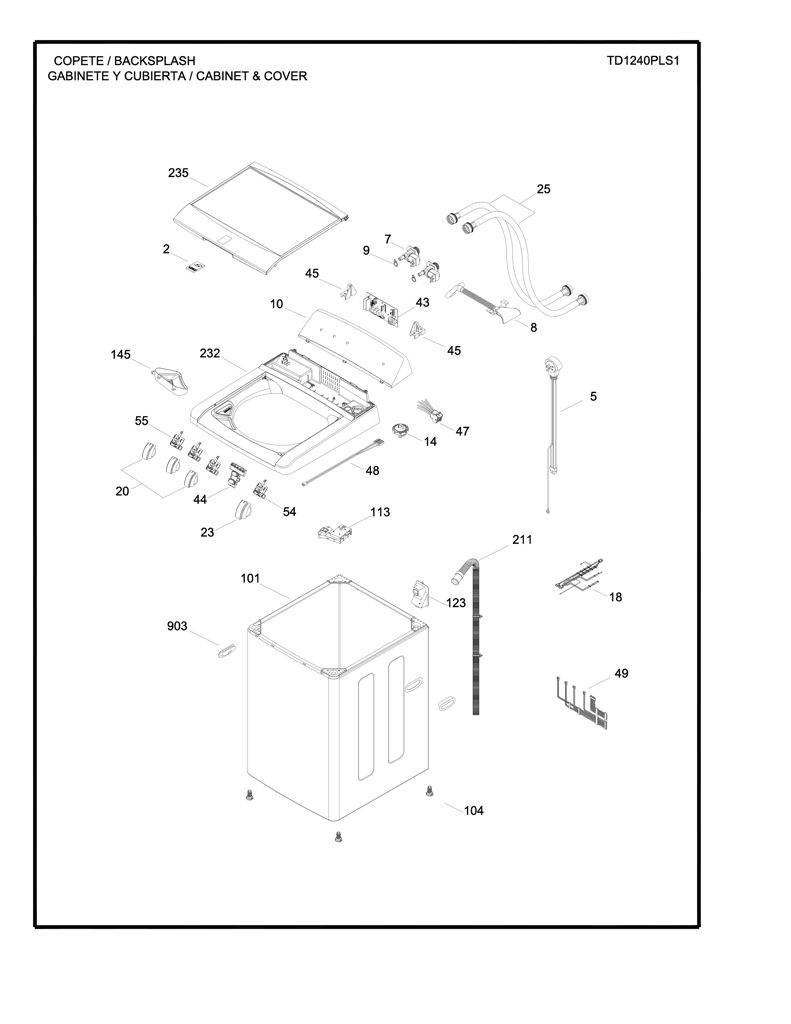 Conjunto de Tapa para Lavadora GE - Pieza Genuina 189D2725G002 CKD25654 CKD2565