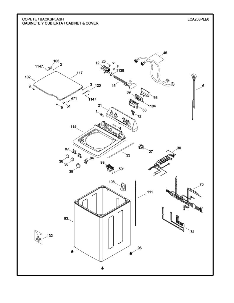 Panel decorativo para lavadora Mabe - Ensamblaje original 233D1427G001 CKD25734 CKD2573