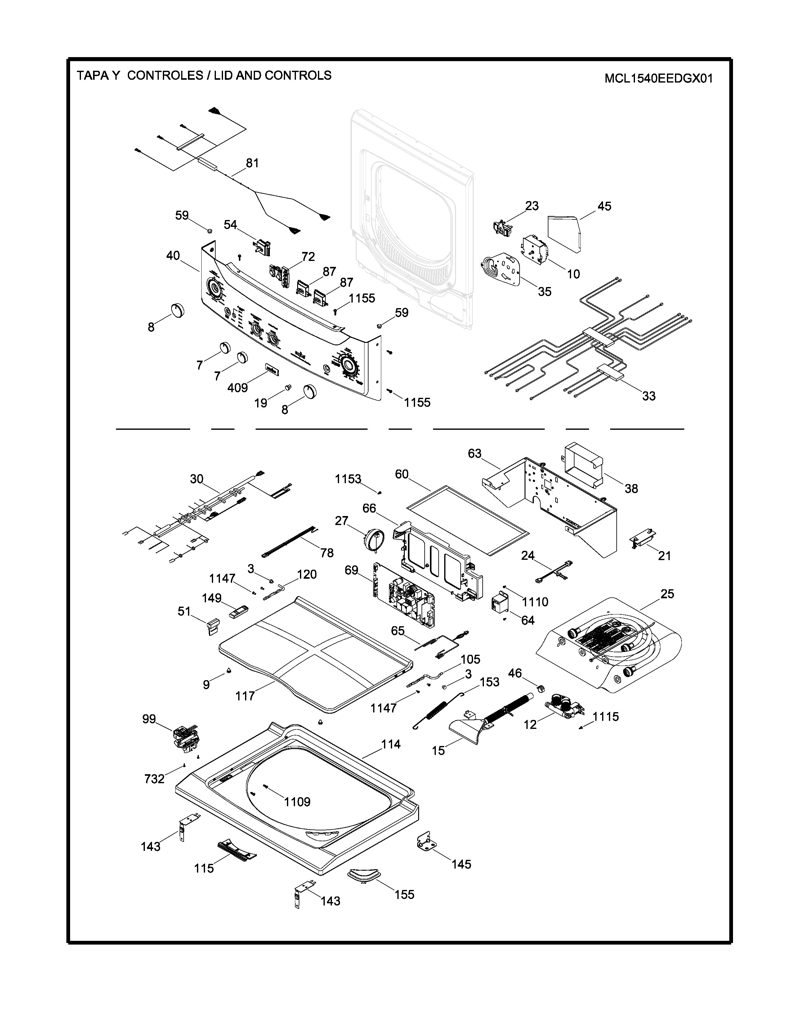 Panel de control y transferencia de calor para lavadora Mabe 234D1181G010 CKD25954 CKD2595