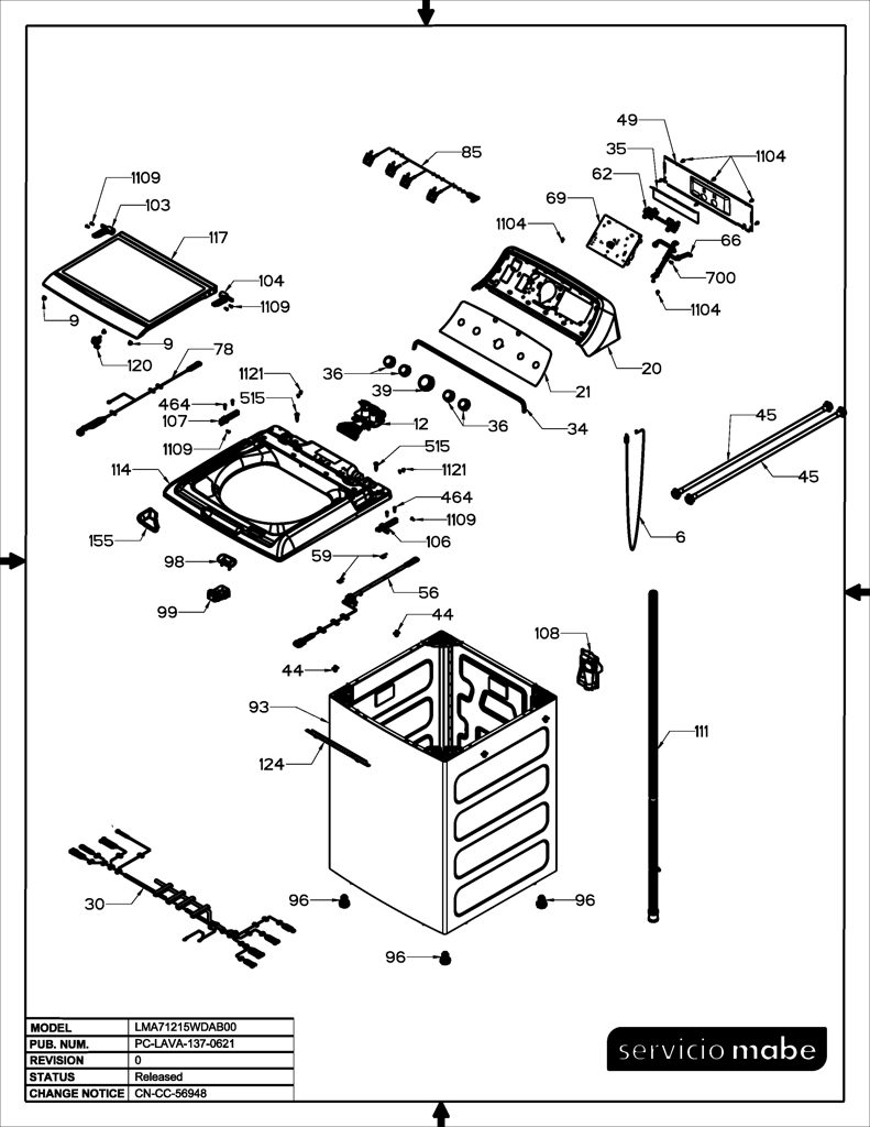 Ensamblaje de IML y bisel para lavadora Mabe 233D2992G023 CKD25987 CKD2598