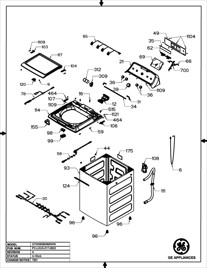 Conjunto IML y moldura superior para lavadora Mabe 233D2588G011 CKD26010 CKD2601