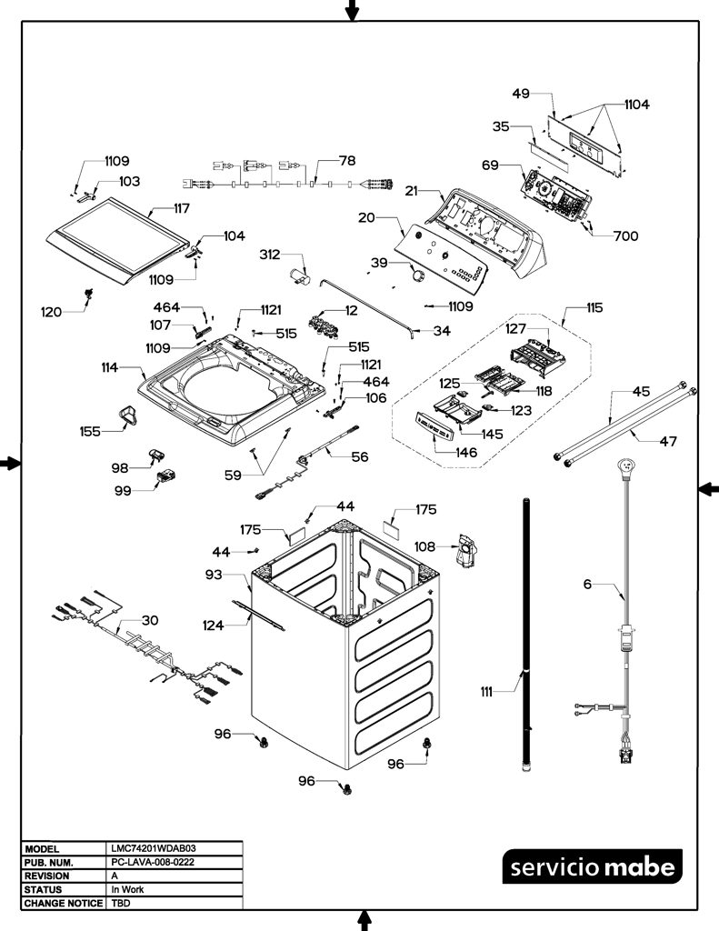Ensamblaje IML y Bisel para Lavadora Mabe 233D2996G005 CKD26067 CKD2606