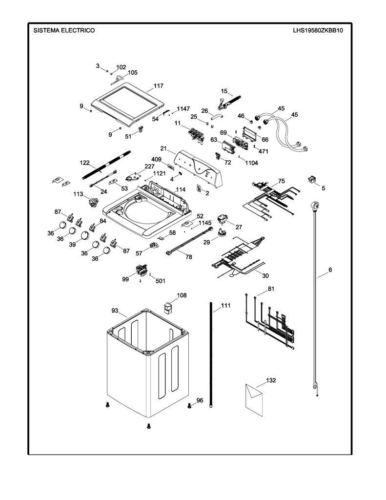 Arnés selector para lavadora Mabe 189D3653G021 CKD26226 CKD2622