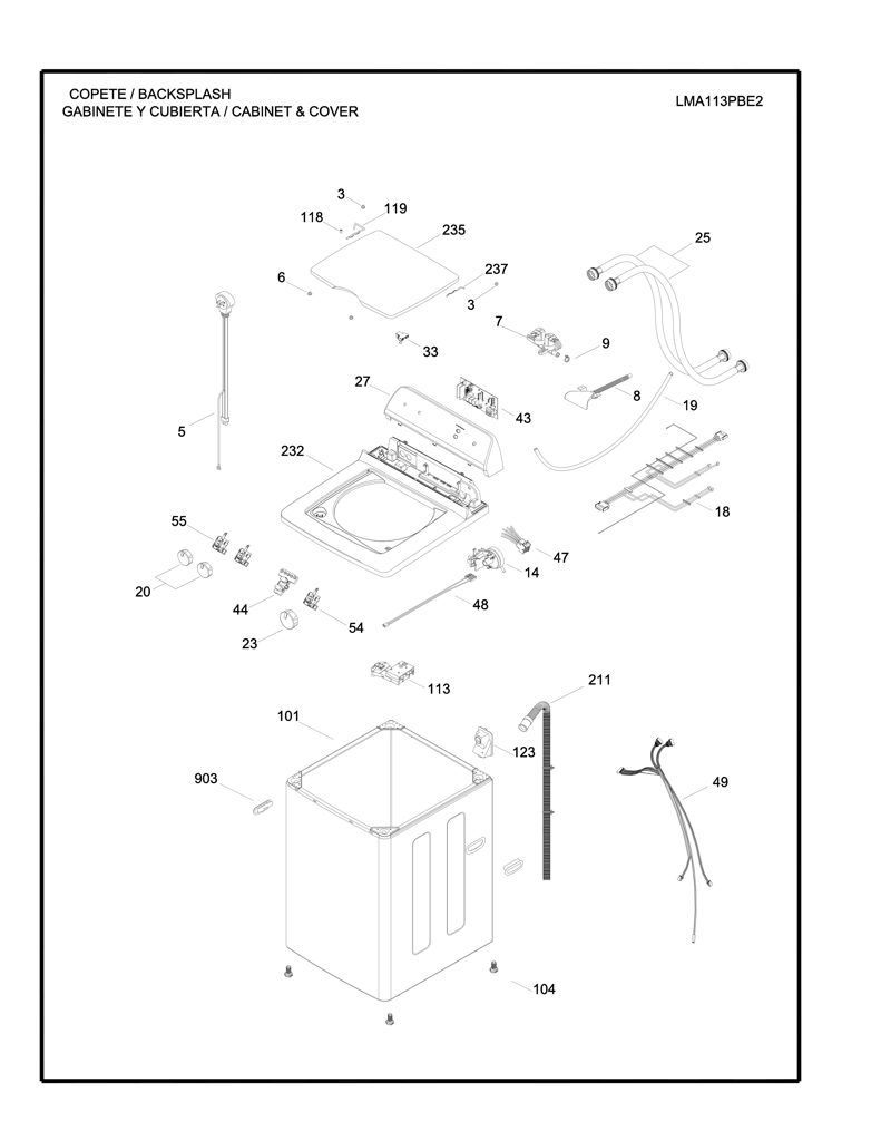 Manguera Larga de Presostato para Lavadora Mabe 323B1277P002 CKD26378 CKD2637