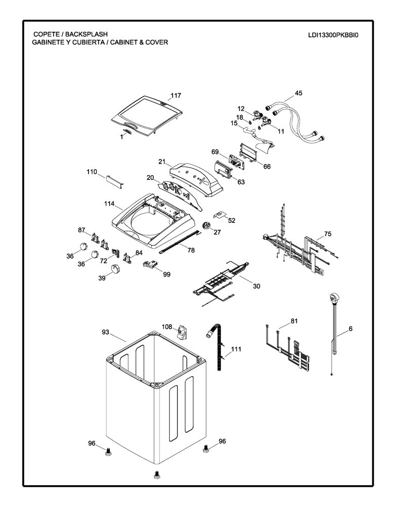 Superposición de panel de control para lavadora Mabe - 233D1137P005 CKD26576 CKD2657