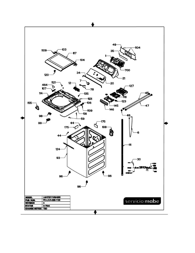 Ensamblaje de IML y Bisel para Lavadora Mabe 233D2996G007 CKD26601 CKD2660