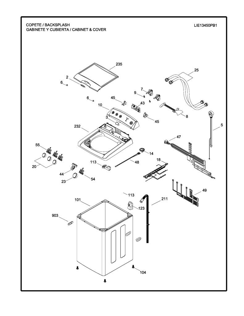 Moldura superior Mabe Lavadora Lie13450Pb1 - Pieza original 189D4128G004 CKD26892 CKD2689