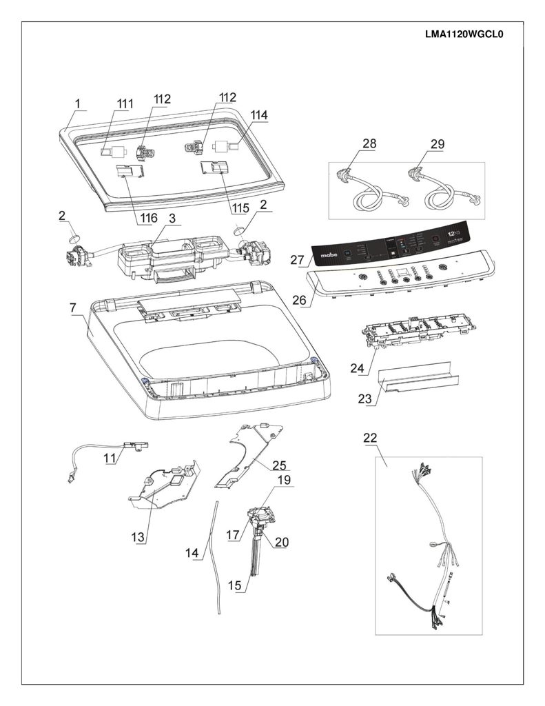 Placa de Control Frontal para Lavadora Mabe 0030209329 CKD26933 CKD2693