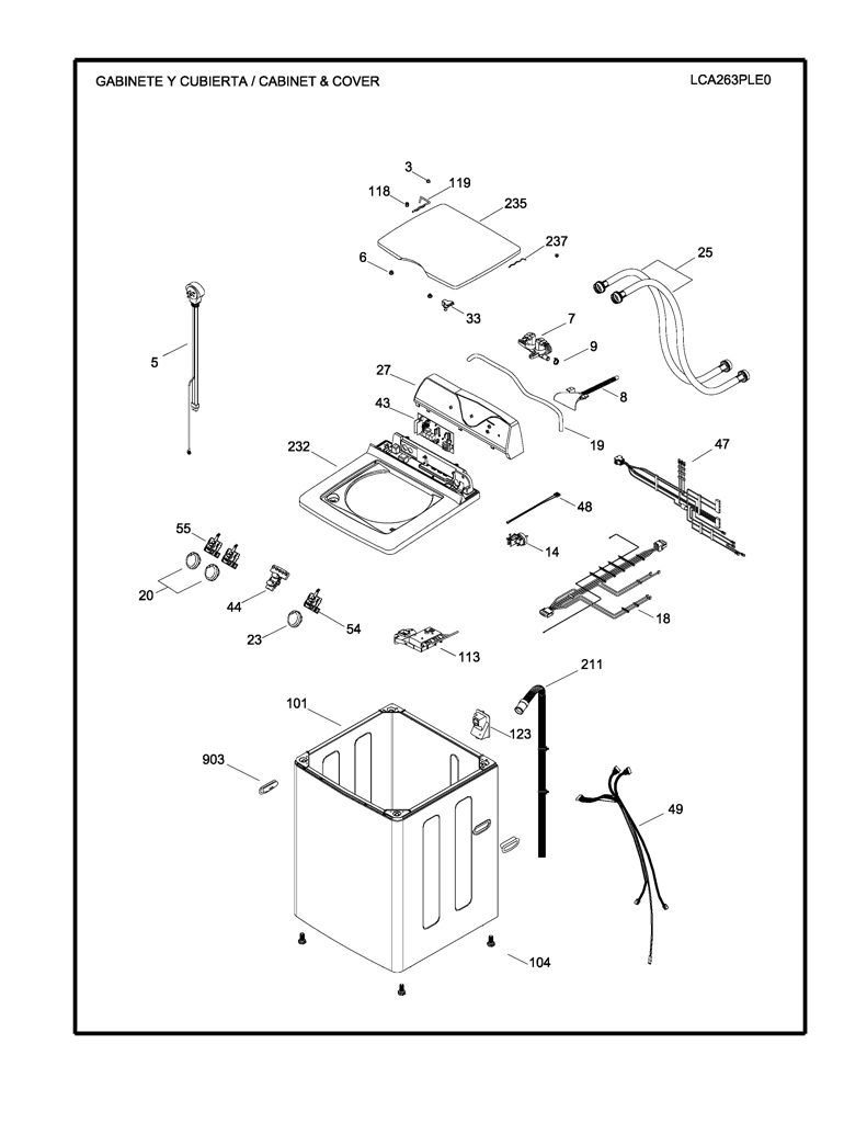 Top-Ht para lavadora Mabe 189D3761G020 CKD27244 CKD2724