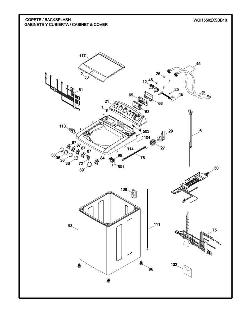 Tapa y Ensamblaje Gráfico Superior para Lavadora GE (Blanco) 189D4317G018 CKD27316 CKD2731