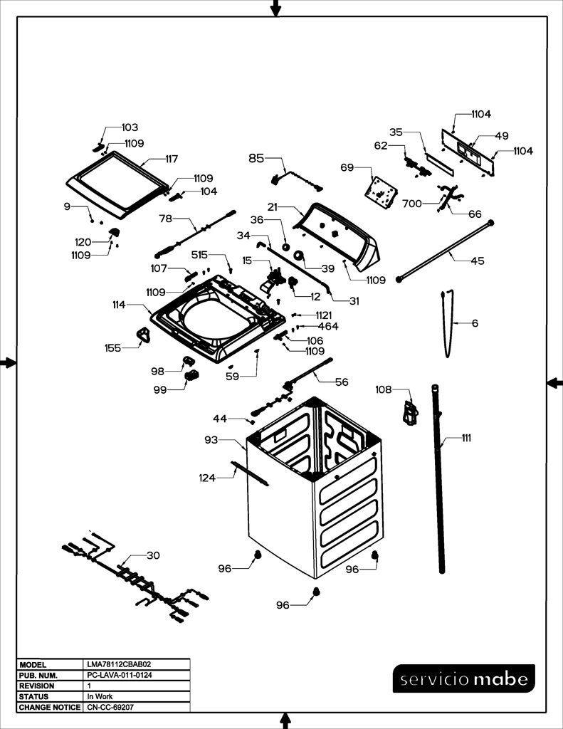 Ensamblaje IML y salpicadero Mabe Lavadora 233D2988G003 CKD27318 CKD2731