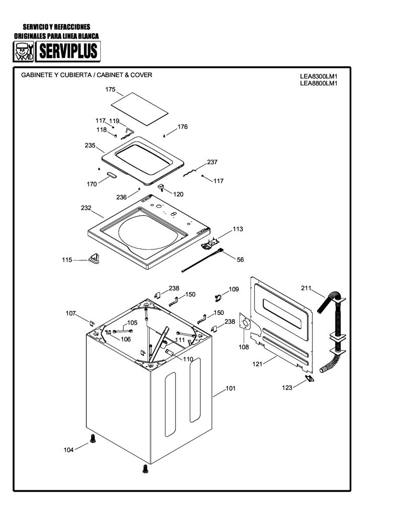 Soporte de control para lavadora Mabe 24" 189D1000P006 CKD27335 CKD2733