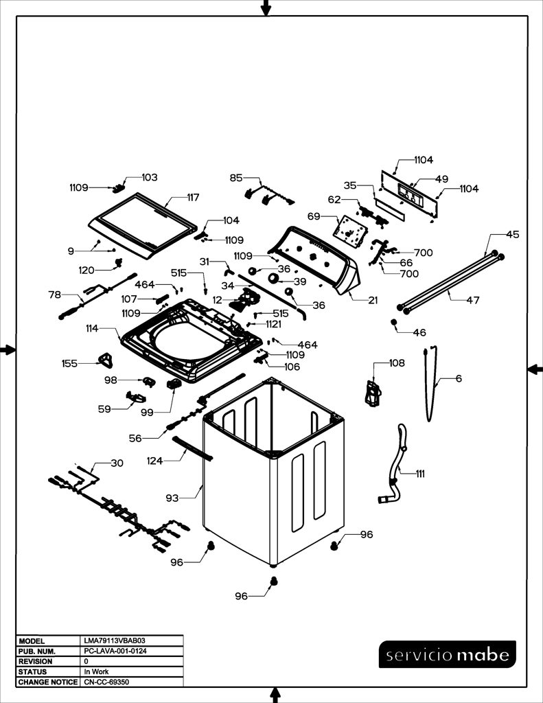 Arnés de bloqueo de tapa para lavadora Mabe 233D2056G002 CKD27528 CKD2752