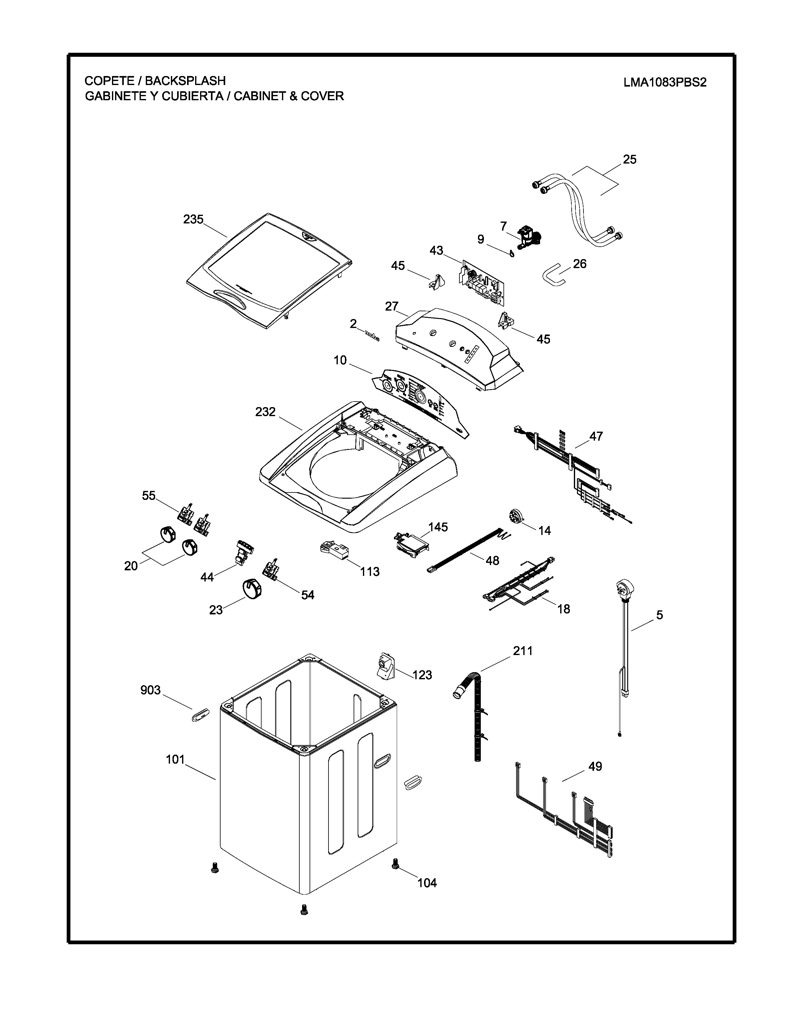 Arnés de Gabinete para Lavadora Mabe 189D3633G002 CKD27693 CKD2769