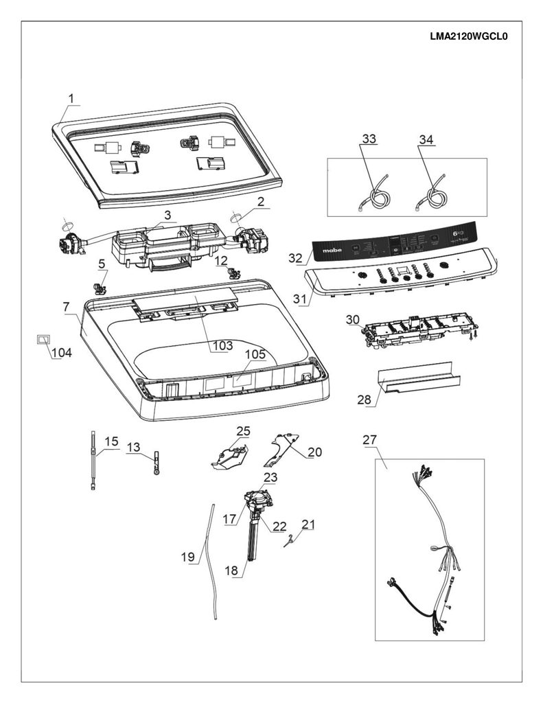 Membrana del panel de control para lavadora Mabe 0030512486C CKD27746 CKD2774