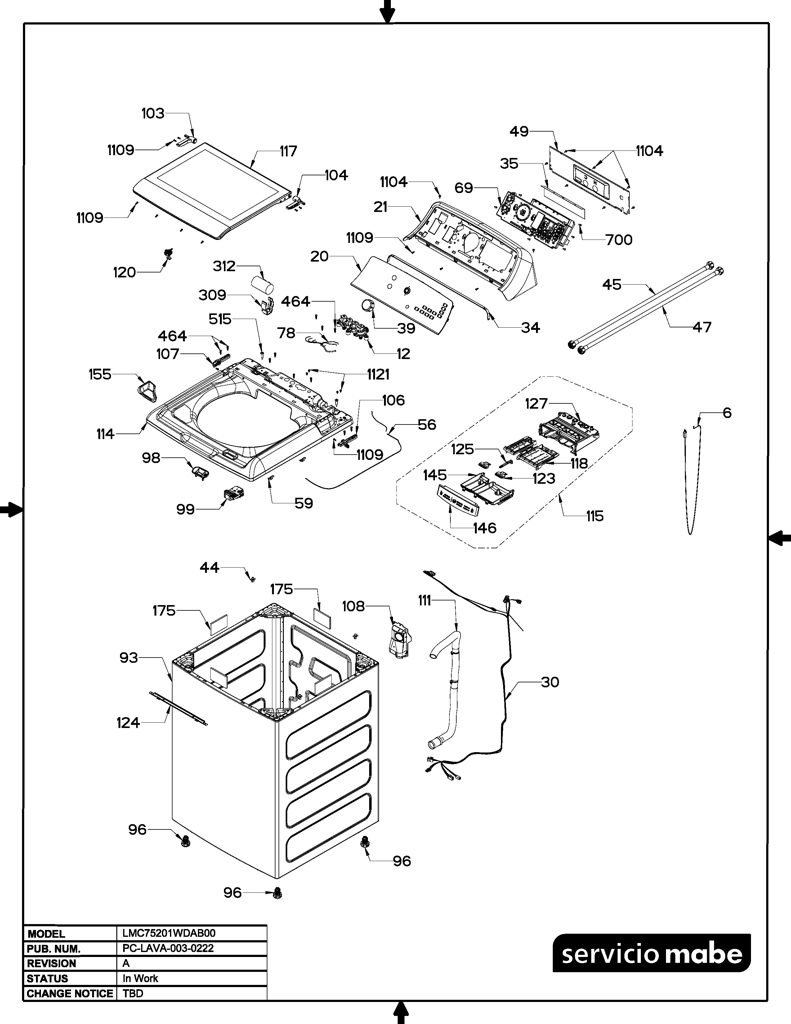 Panel de control para lavadora Mabe - 233D2996G004 CKD27855 CKD2785